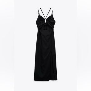 Zara black linen midi cut out dress